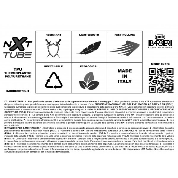 NXT TUBE SUPER LIGHT IN TPU GRAVEL  700X35-45  WEIGHT 68G MADE IN ITALY 100%